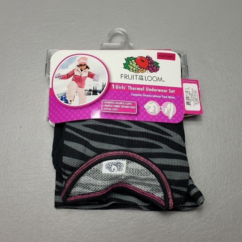New fruit of the loom girls thermal underwear set size XS 4-5 shirt pants